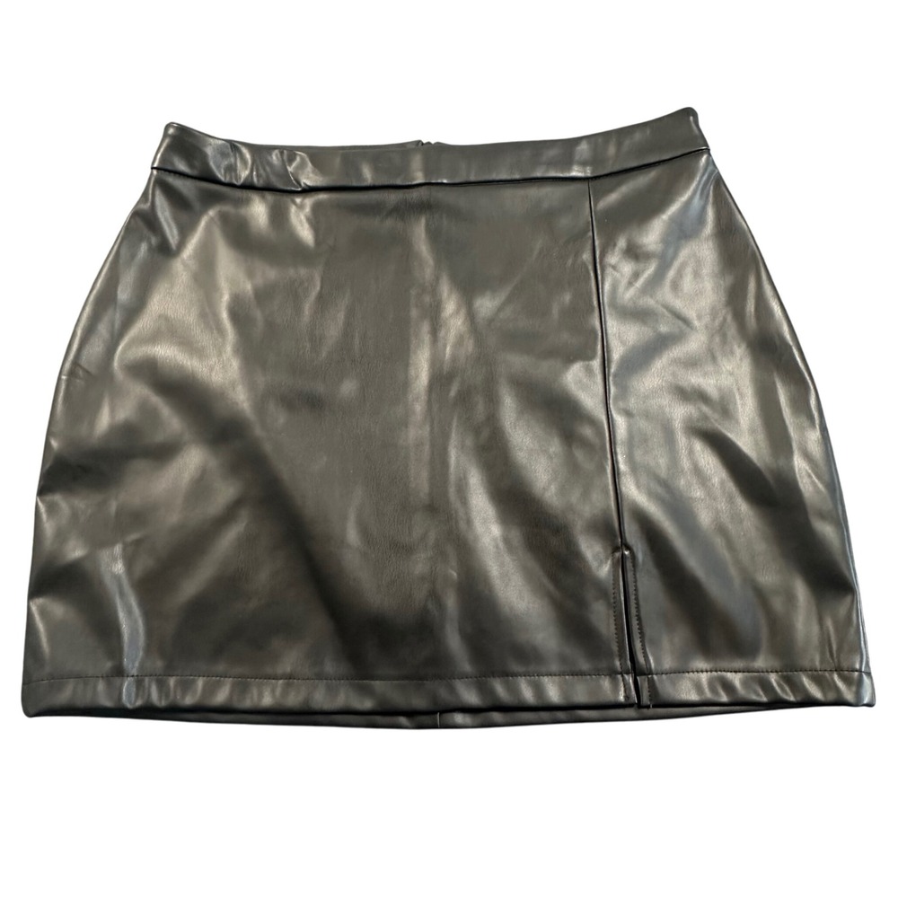 Cisono Mini Skirt Womens XL Faux Leather Black Biker‎ Goth Punk Hip